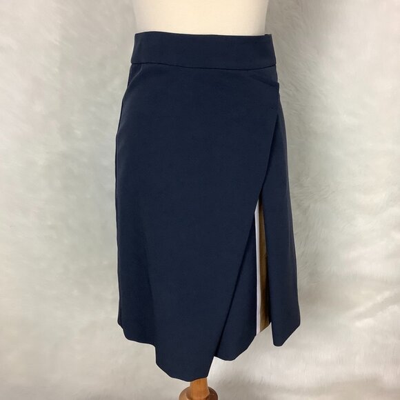 Cop Copine Timor Gray Blue Trompe-Lil Front Pleat Stripe Skirt EU 36 US S - Picture 1 of 8